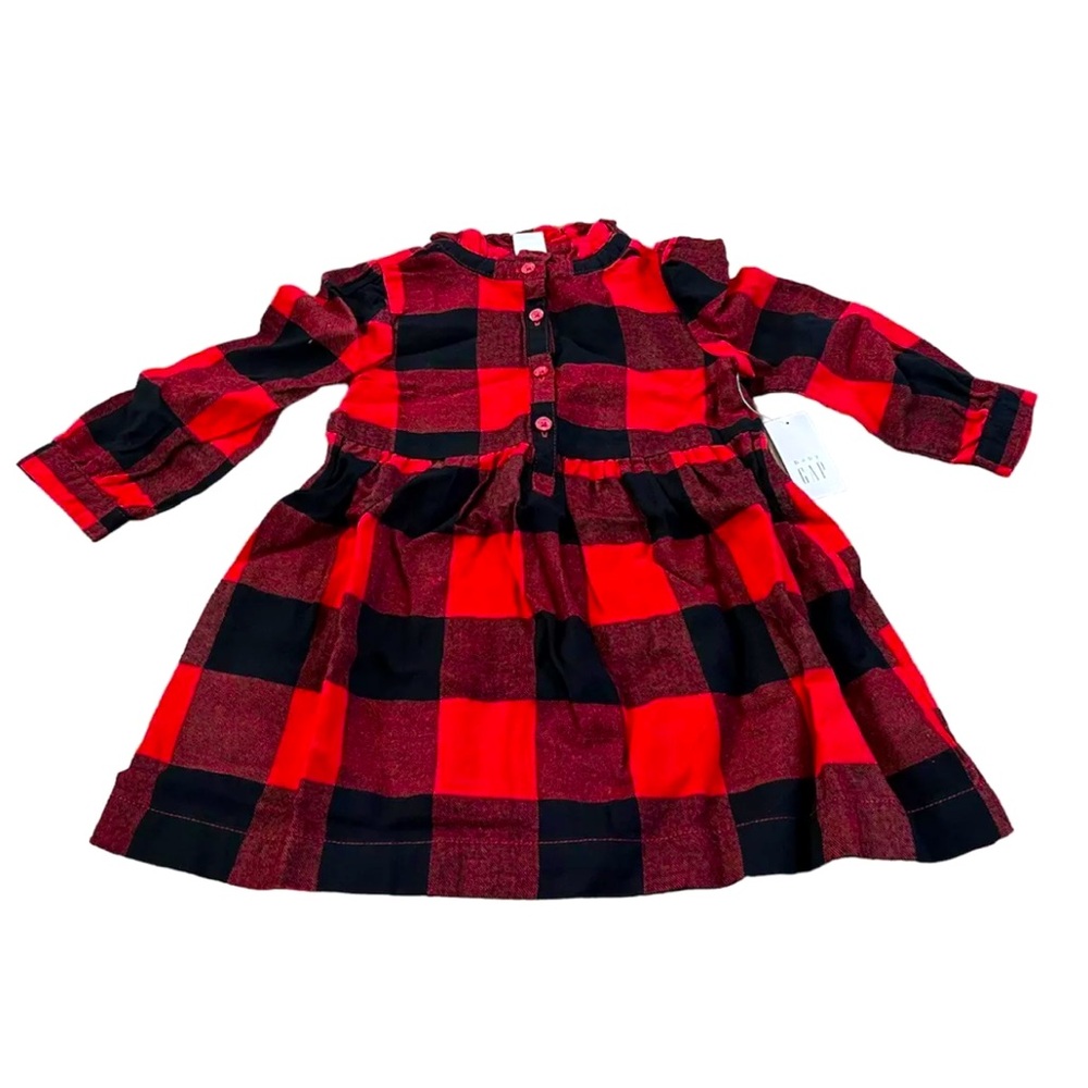 Gap Toddler Girls Holiday Red & Black Buffalo Plaid Flannel Dress, NEW